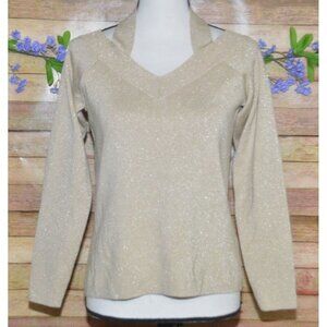 Vince Camuto Ladies M Gold Metallic V-Neck Sweater Size M Holiday Parties